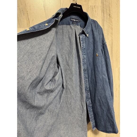 Vintage Ralph Lauren 90s Denim Shirt Mens Size XXL 100% Cotton - Picture 9 of 10